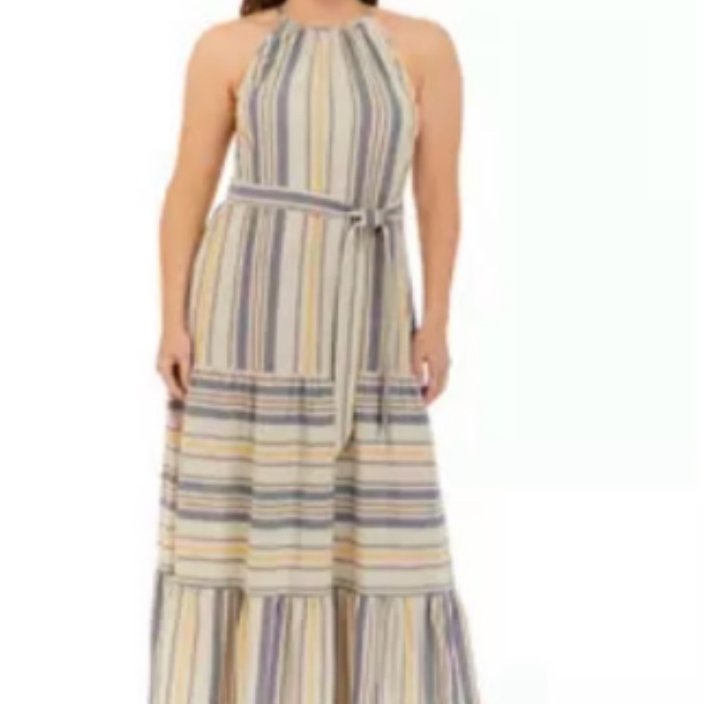 THE LIMITED Maxi Dress Sleeveless Striped Linen Tier Halter Size XL NWT $110